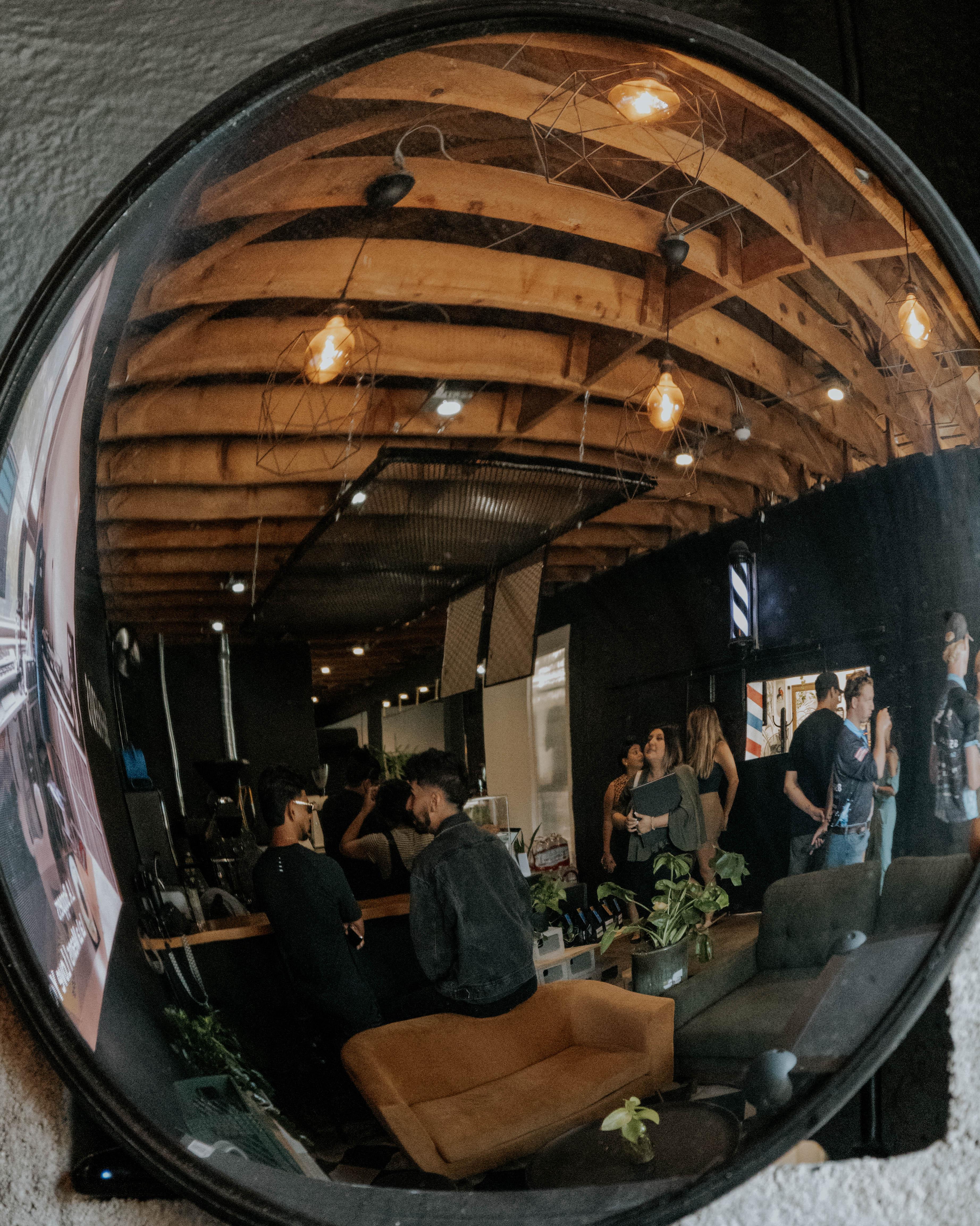 Cafe seating and Edison lighting at Shepherds Coffee