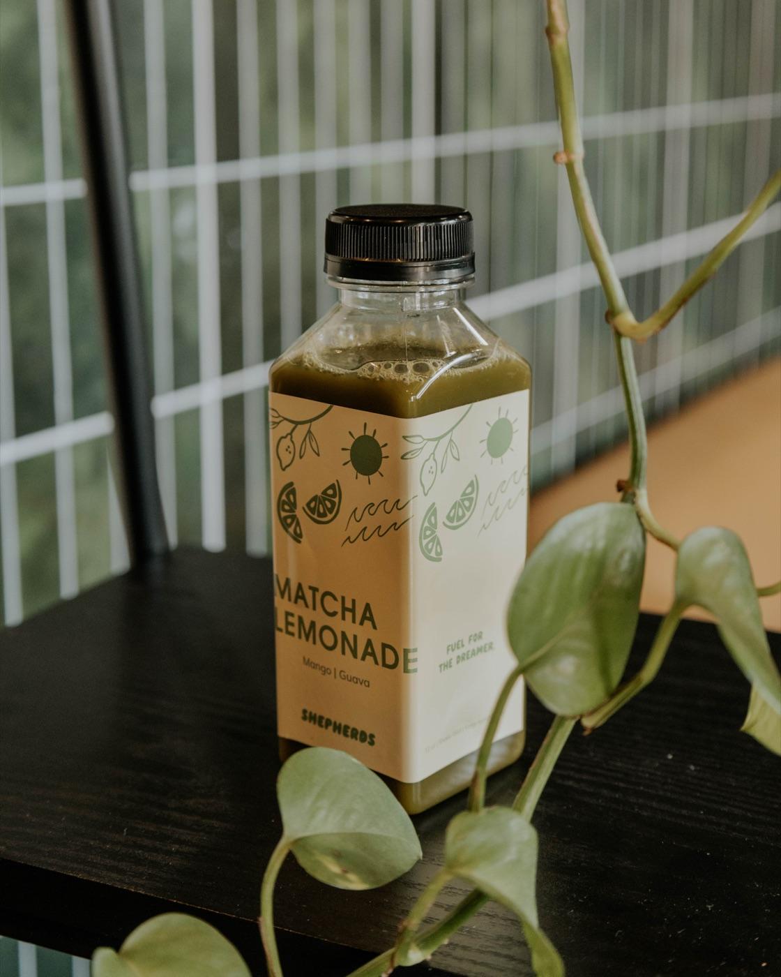 Shepherds bottled Matcha Lemonade for a wedding
